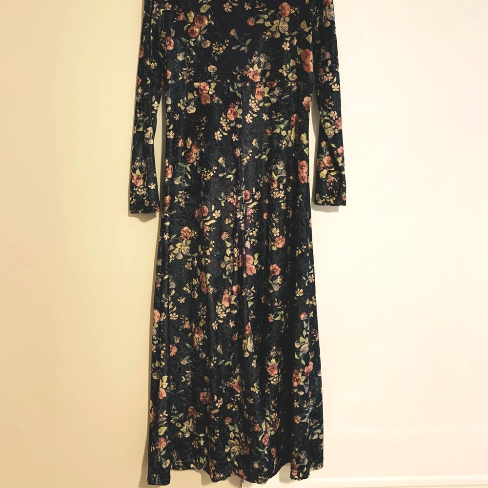 Long maxi floral suede dress